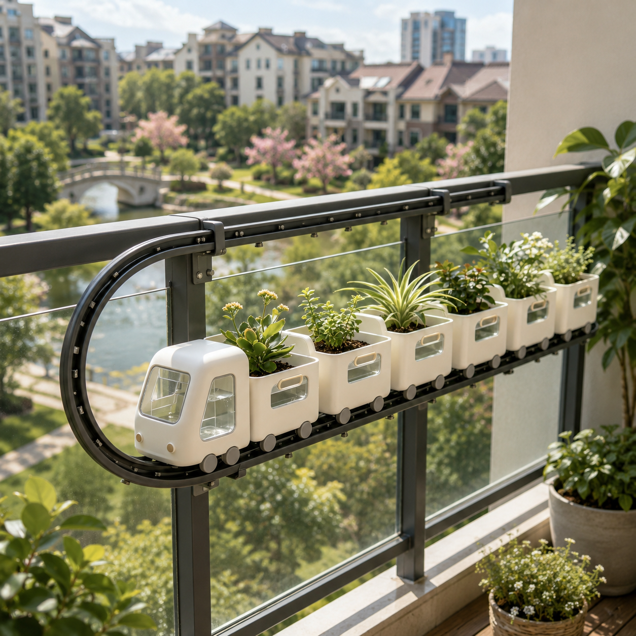 Rail‑Train Railing Hanging Planter Set
