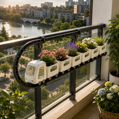 Rail‑Train Railing Hanging Planter Set