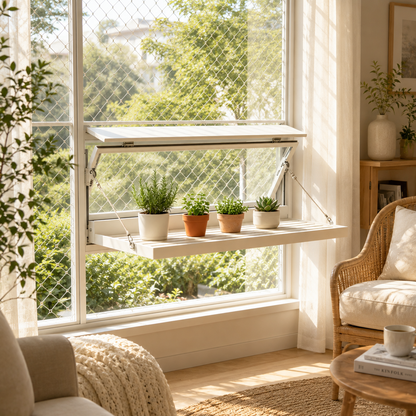 Window Flipping Fold‑Out Plant Shelf