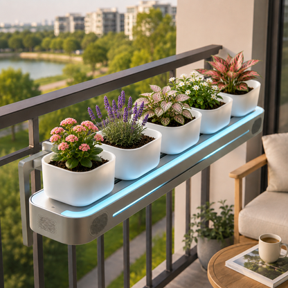 Smart Light & Speaker Balcony Railing Planter Shelf