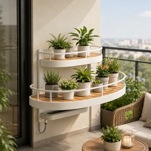 Double‑Tier Curved Wall‑Mounted Balcony Plant Shelf