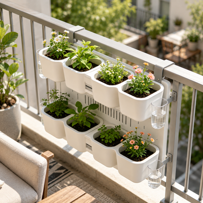 Double‑Tier Modular Railing‑Hanging Self‑Watering Planter