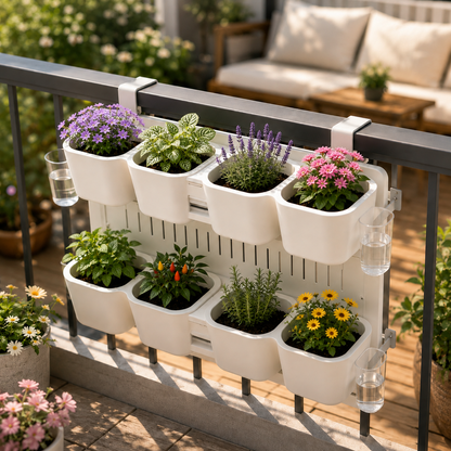 Double‑Tier Modular Railing‑Hanging Self‑Watering Planter