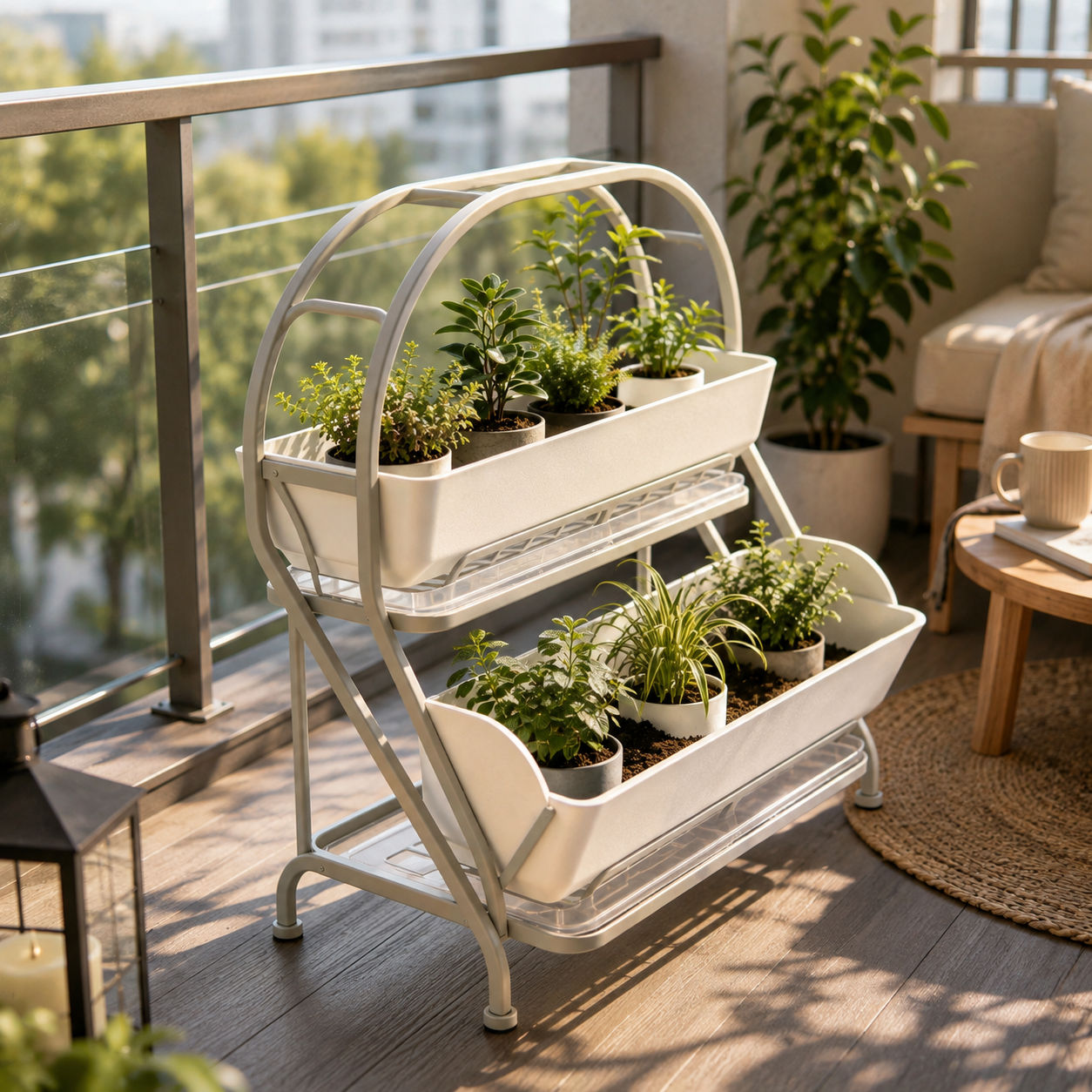 Double‑Tier Inclined Floor Plant Stand