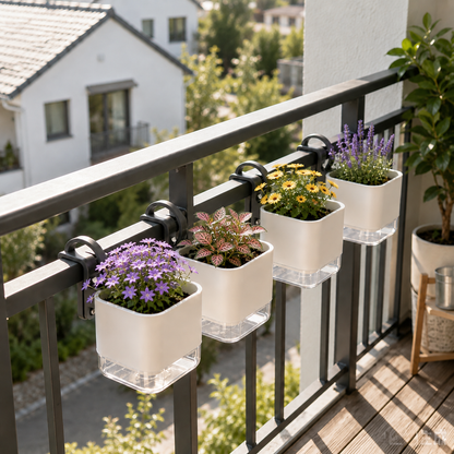 Railing Clip‑On Hanging Self‑Watering Planter Pot