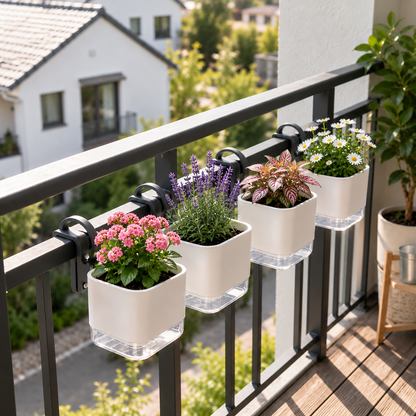 Railing Clip‑On Hanging Self‑Watering Planter Pot
